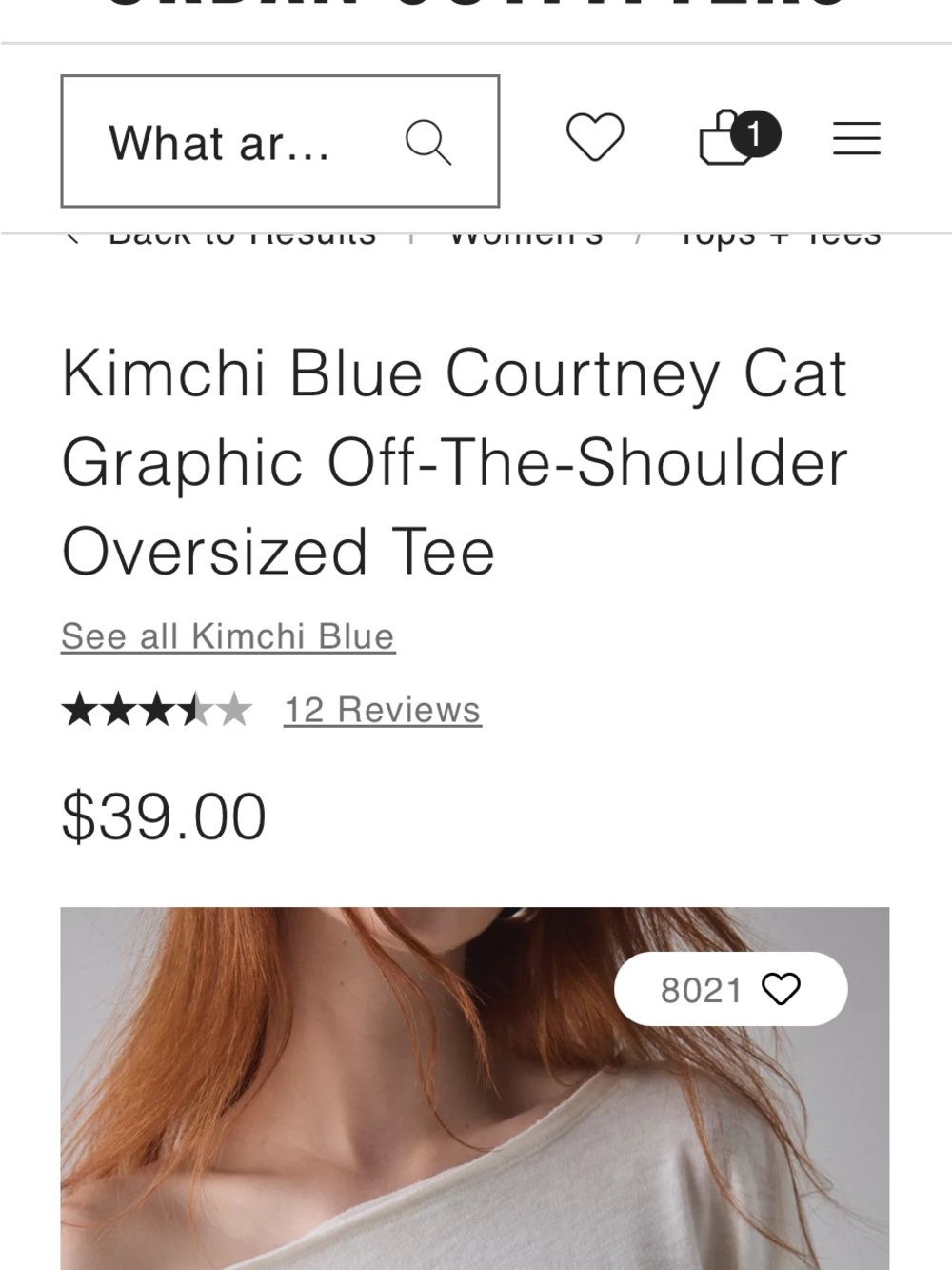 Kimchi Blue Cream Off-Shoulder Kitten Graphic Tee - Picture 4 of 6